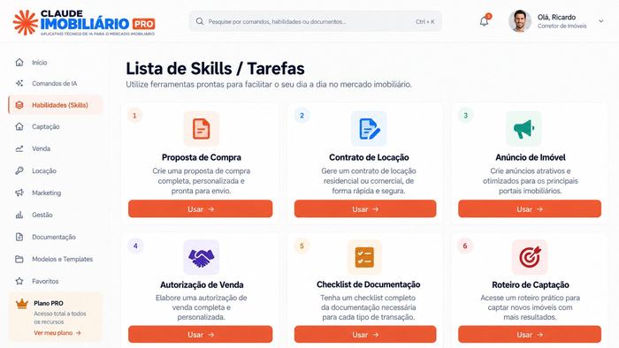 Lista de Skills do aplicativo: proposta, contrato, anúncio, autorização e mais
