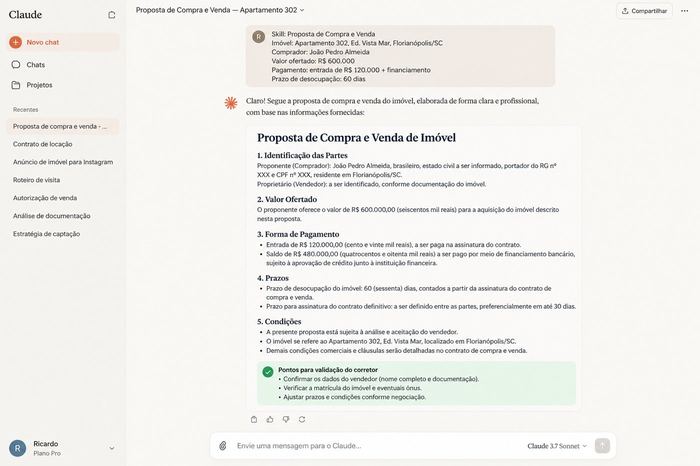Proposta de compra e venda montada pelo Claude, pronta para revisar