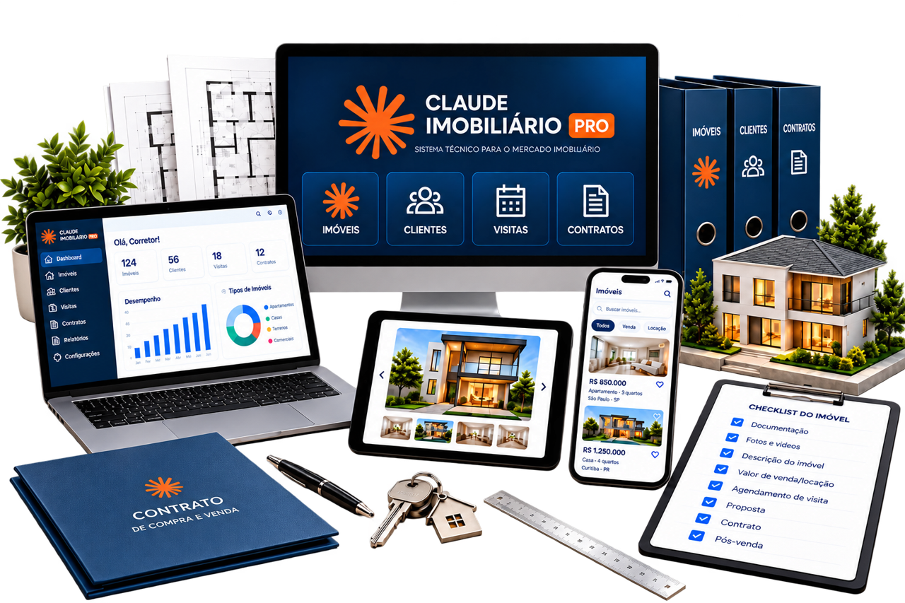 Claude Imobiliário PRO no computador, notebook, tablet e celular